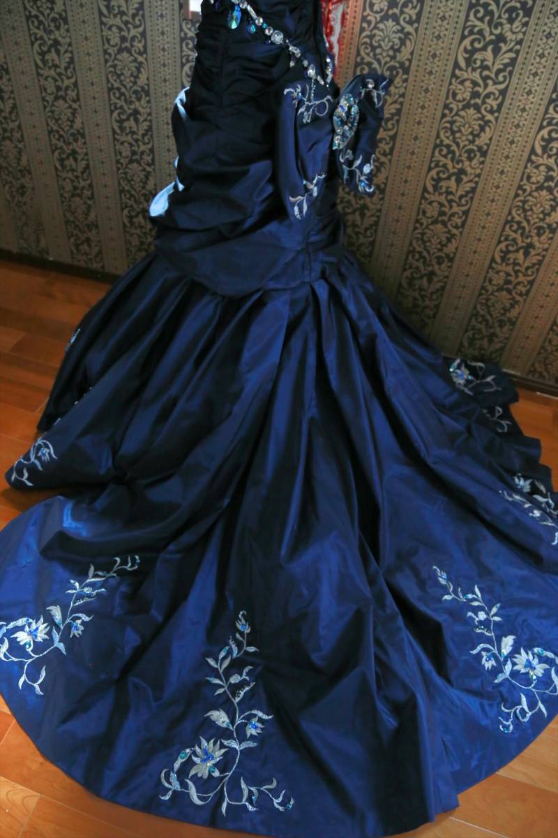  cosmos .. mermaid line * navy blue color dress high class wedding dress 8 number S~M size free shipping 