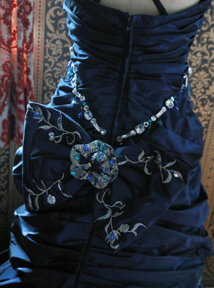 宇宙子のマーメイドライン☆ネイビーブルーカラードレス高級ウエディングドレス8号S~Mサイズ送料無料_画像10