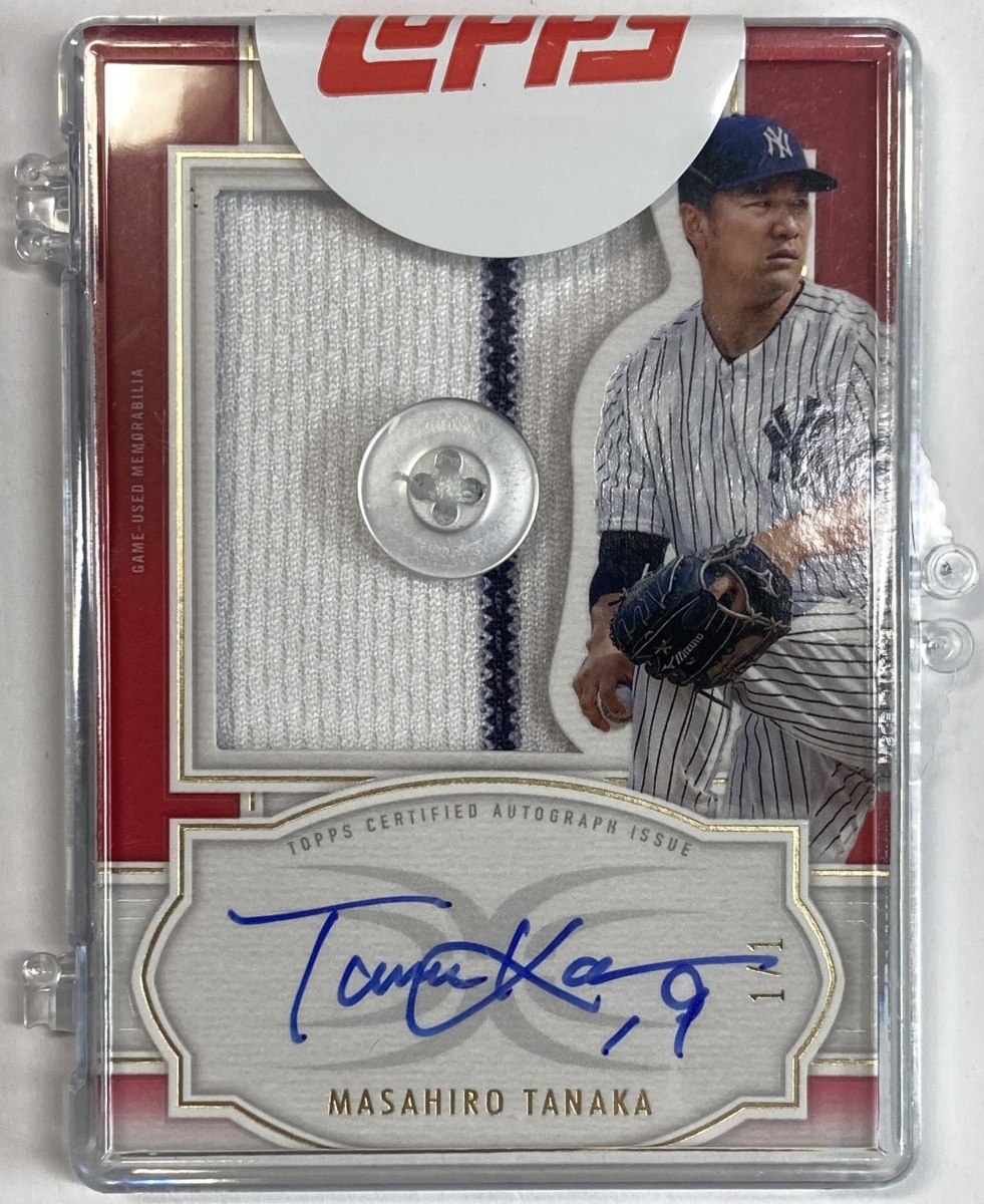 【1/1枚限定】田中将大直書きサインボタン/ジャージー 2020 Topps Definitive jumbo Jersey/Button Patch Auto_画像1