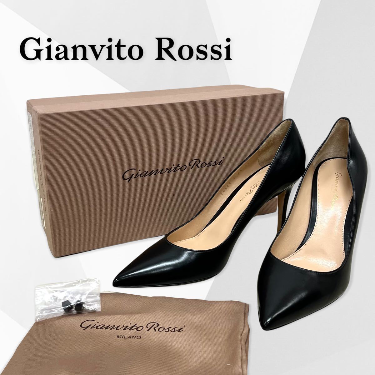 新品未使用 箱保存袋付 GIANVITO ROSSI ジャンヴィトロッシ カーフレザー ポインテッドトゥ ヒール パンプス  G24580.85RIC.VITNERO