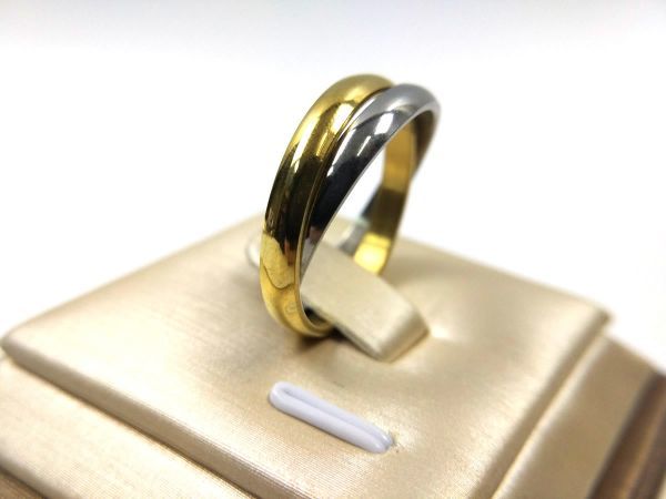 シンプル 3mm 2連リング 指輪 ステンレス シルバー＋ゴールドカラー 14号_画像4