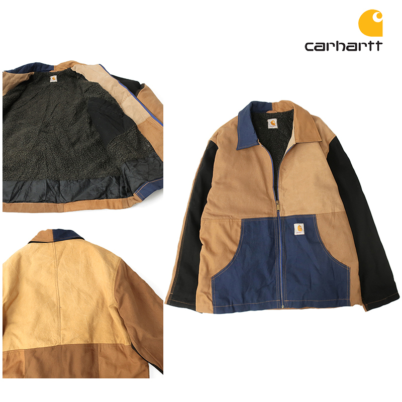 良品◎carhartt カーハート　一点物リメイク◎裏ボアダックジャケット/マルチパターン縫製　キャメル/M　デトロイト_画像1