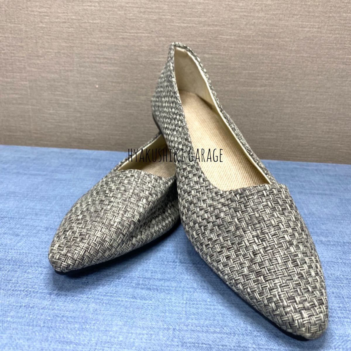 C26-47 26.5cm large size knitting manner pumps lady's gray new goods unused 