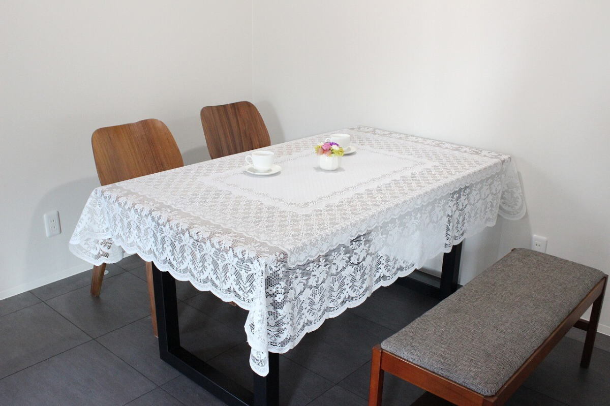 撥水加工テーブルクロス (220×140cm)ジャガードレース 6人掛テーブル用　日本製 ホワイトkaei-5818-220_画像4