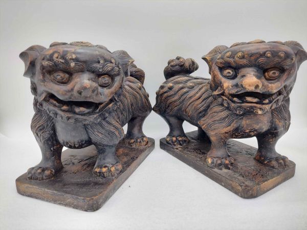 獅子 木彫り 狛犬 中国 custom parmition 印 古玩 古美術 レトロ 置物