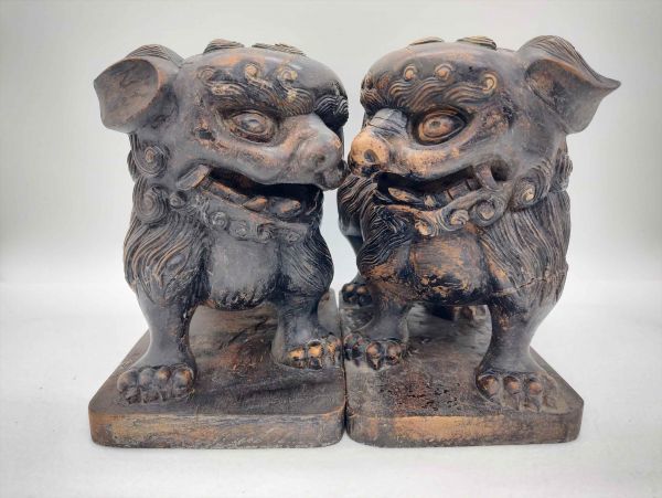 獅子 木彫り 狛犬 中国 Custom Parmition 印 古玩 古美術 レトロ 置物