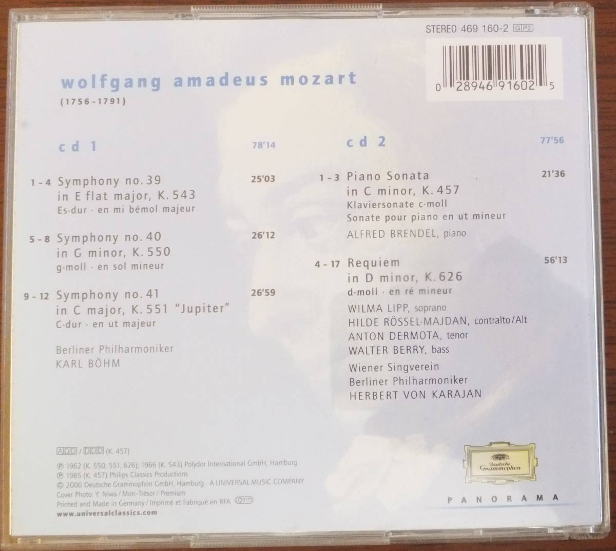 CD輸入盤2枚組　モーツァルト　交響曲第39番・40番・41番／レクイエム／ピアノソナタ第14番　ベーム・カラヤン指揮　_画像2
