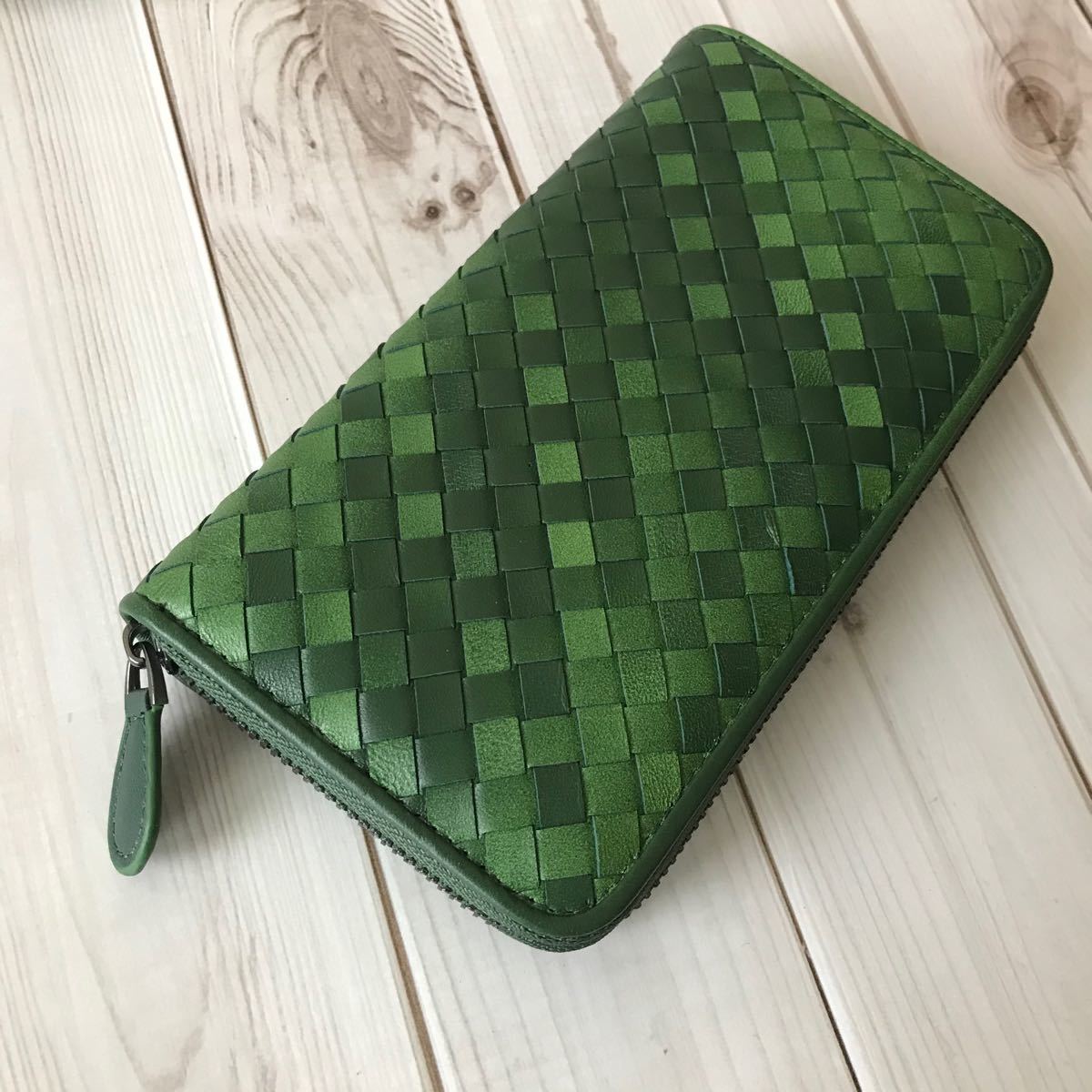 長財布/羊革/GRN 長財布 本革 イントレチャート 羊革 メンズ レディース ラウンドファスナー