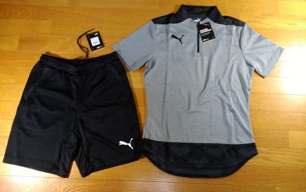 Puma プーマ KAMO TEAMFINAL21 カジュアル トップ+パンツ SIZE:M 黒 グレー 送料510円～ 上下セット_画像1