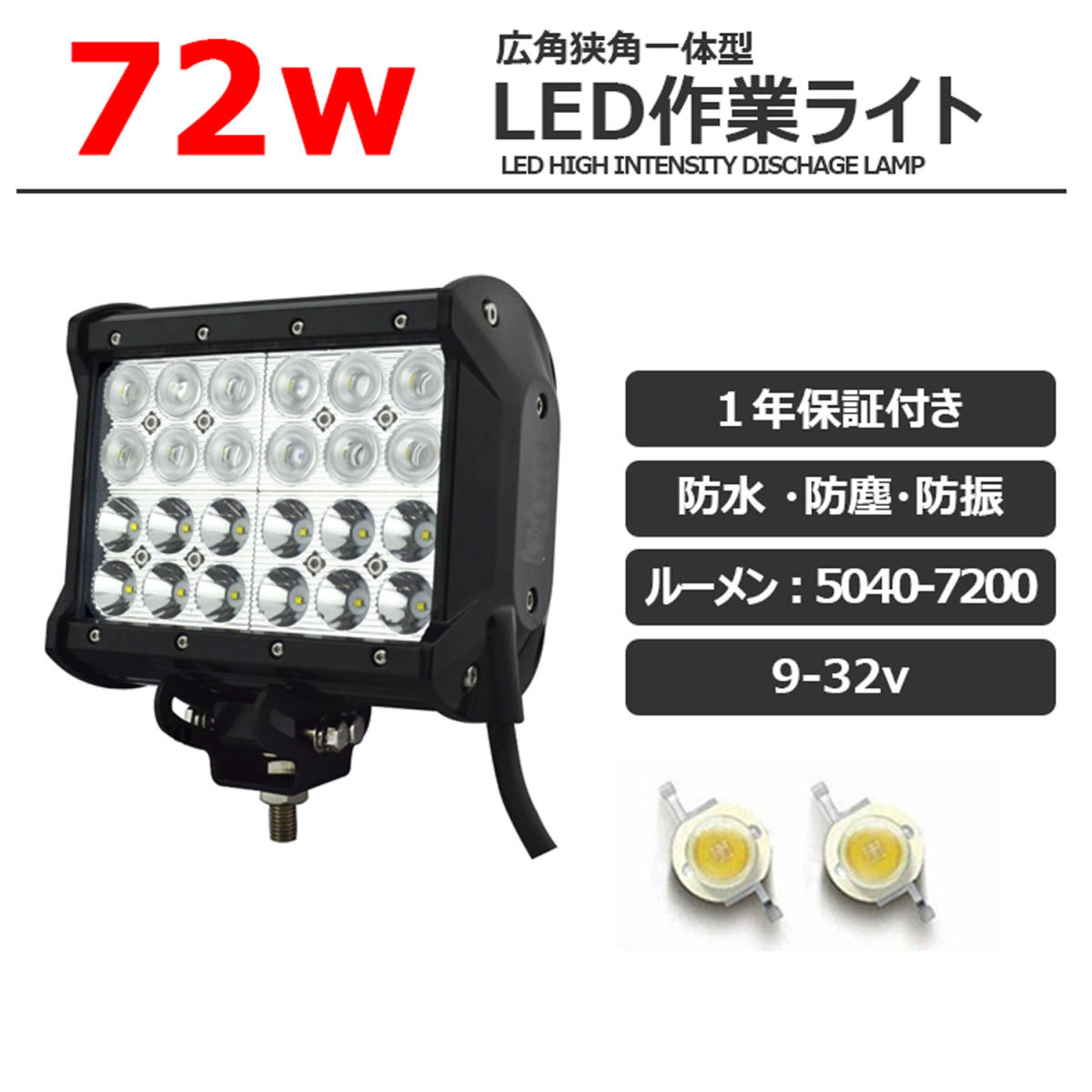 jg941-72w LEDワークライト 72W 広狭角一体型 路肩灯 補助灯 タイヤ灯 集魚灯 作業灯 LED投光器 12V24V 防水フォグランプ サーチライト船舶