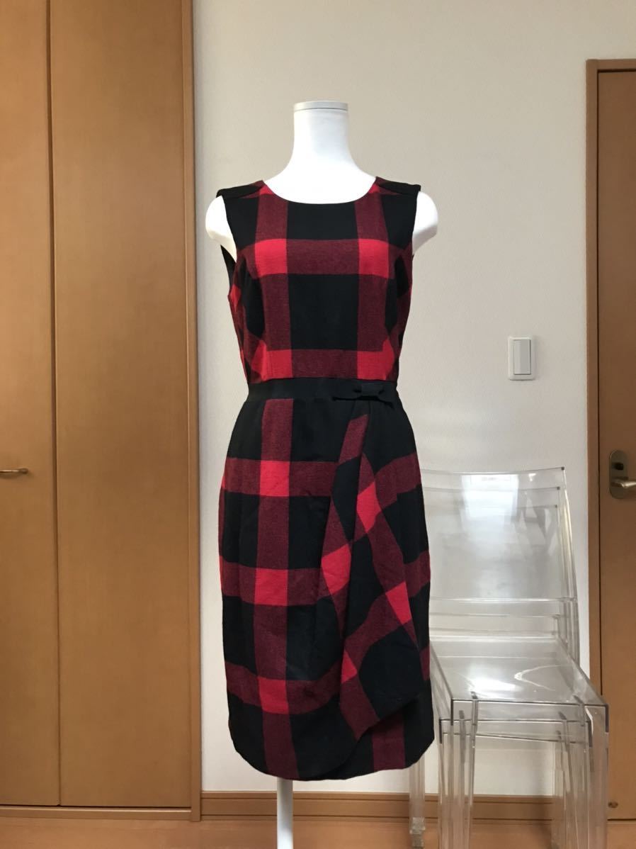 HOBBSチェックノースリーブワンピース UK8(S～M弱)新品　ホッブス/タータンチェック/ウール/赤×黒