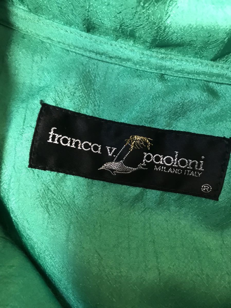  Mrs. Franca V.paoloni green water-repellent raincoat F beautiful used franc ka* VALENTI JAPAN na* Pao low ni/ with a hood / thin / light weight / waterproof 