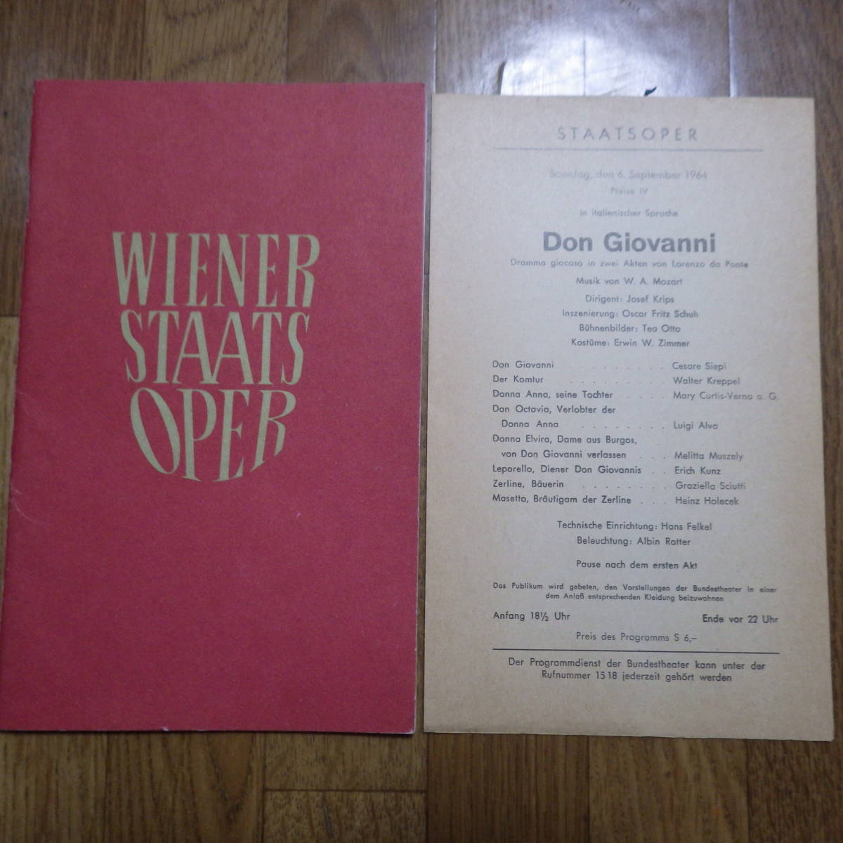 ファン垂涎! ウィーン国立歌劇場パンフ 1964年9月公演　メインはヨーゼフ・クリップス指揮 フィガロの結婚_画像1