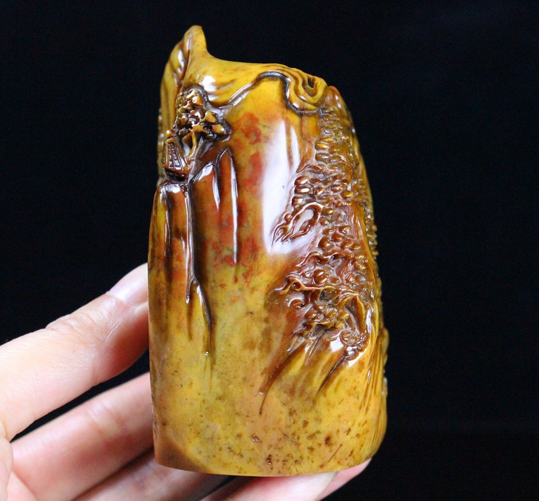 典藏*寿山石手彫*山水人物印章】置物 珍藏 時代物 文房具 典藏*寿山石手彫*山水人物印章】置物 珍藏 時代物 文房具