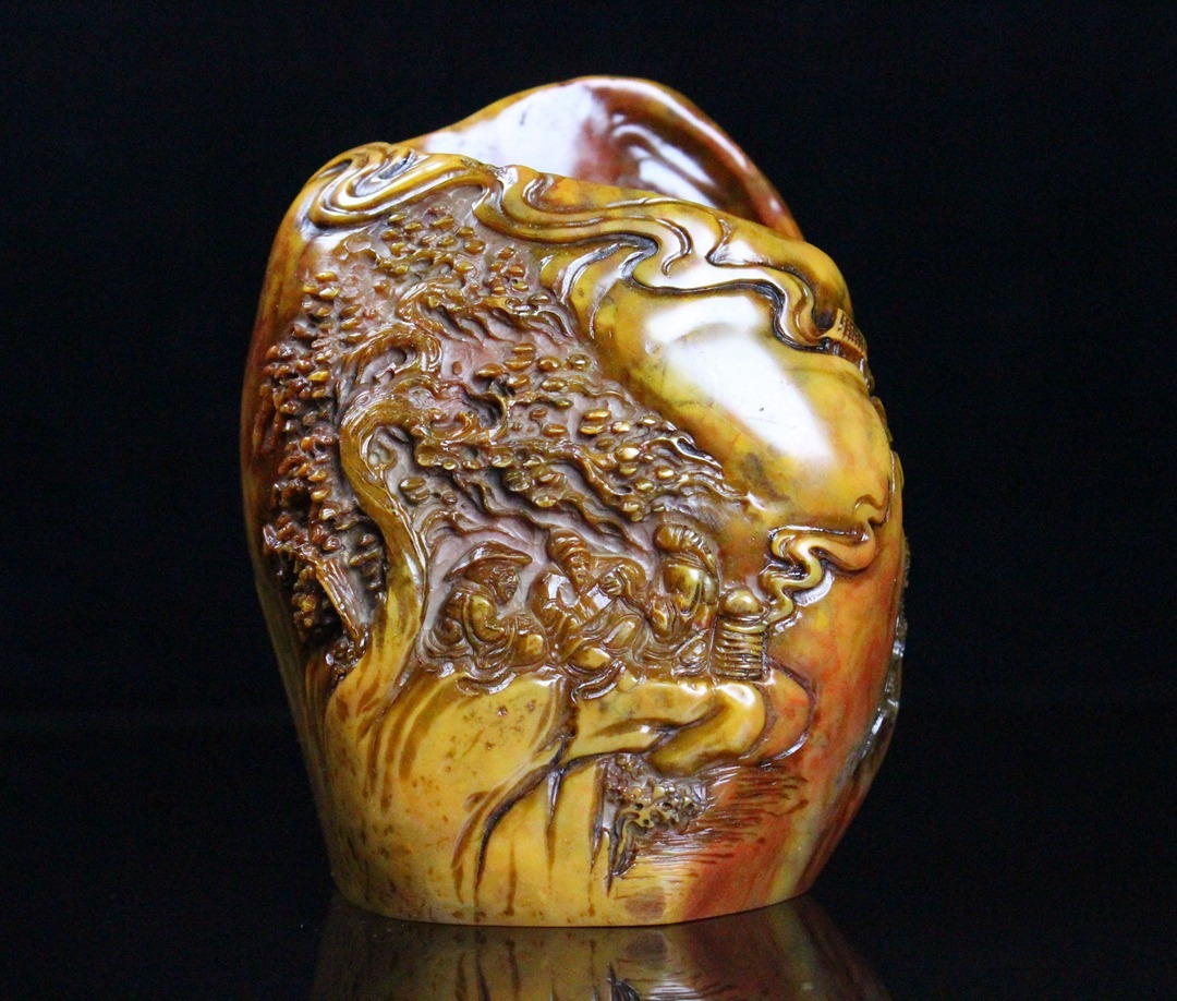 典藏*寿山石手彫*山水人物印章】置物 珍藏 時代物 文房具 典藏*寿山石手彫*山水人物印章】置物 珍藏 時代物 文房具