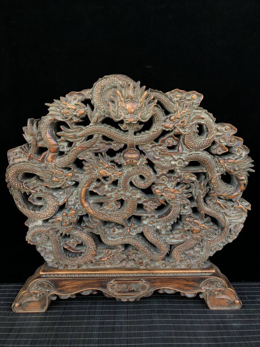 典藏*黄楊木細作*九龍戲寶】置物 古賞物 古美術品 家族珍蔵品