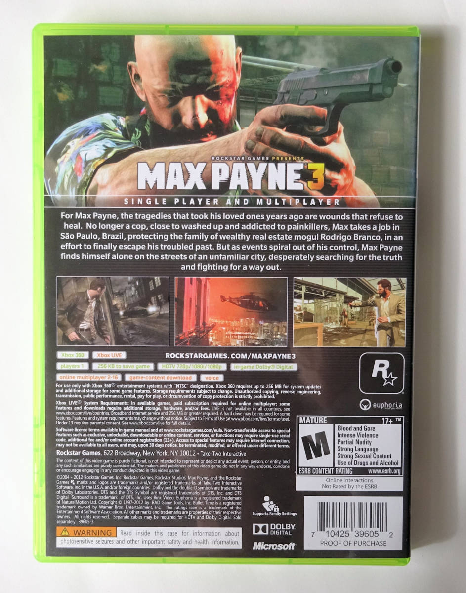 マックス・ペイン3 MAX PAYNE 3 北米版 ★ XBOX360 / XBOX ONE / SERIES X