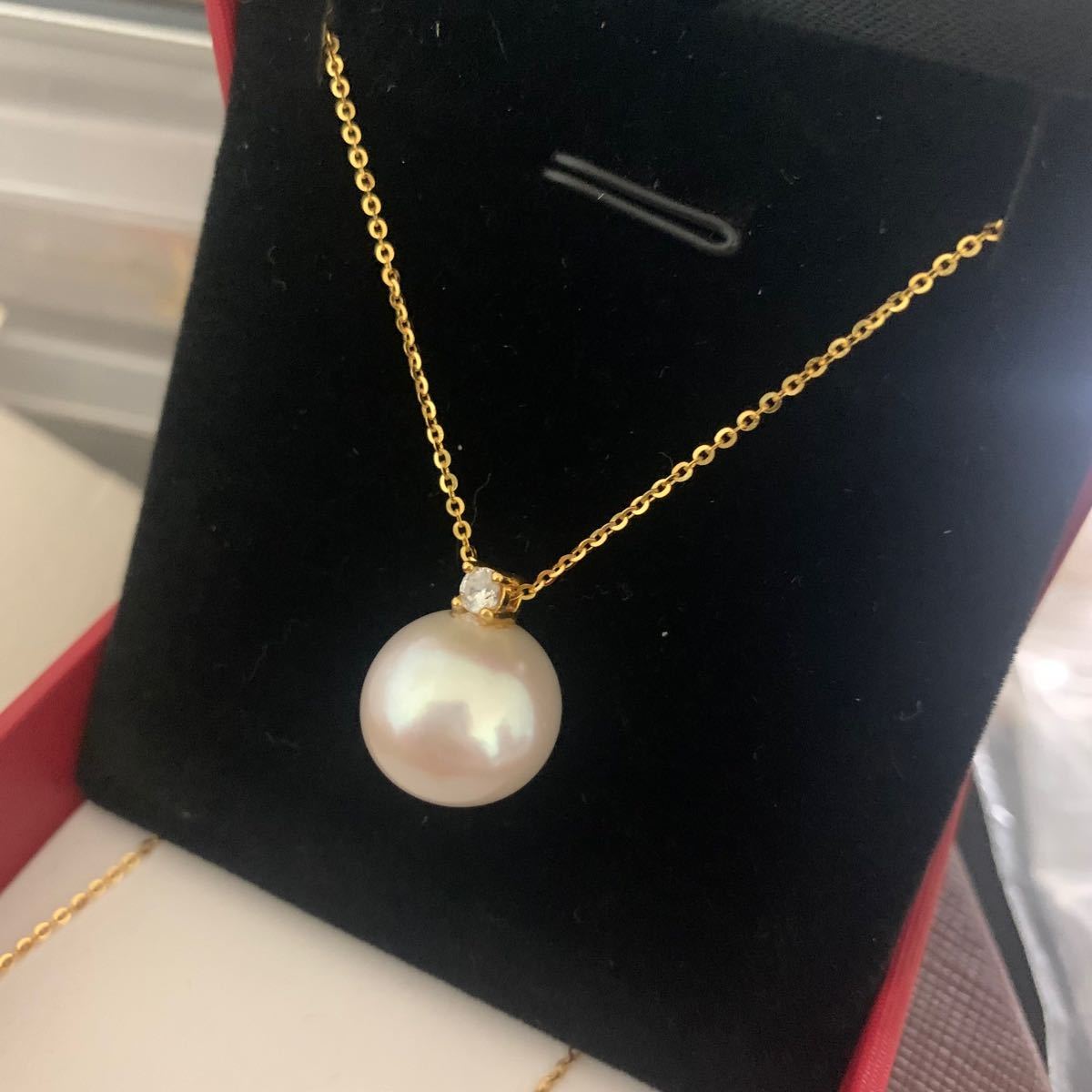美品 大粒 14mm アコヤ 真珠 パール K18 ネックレス 40cm 箱1