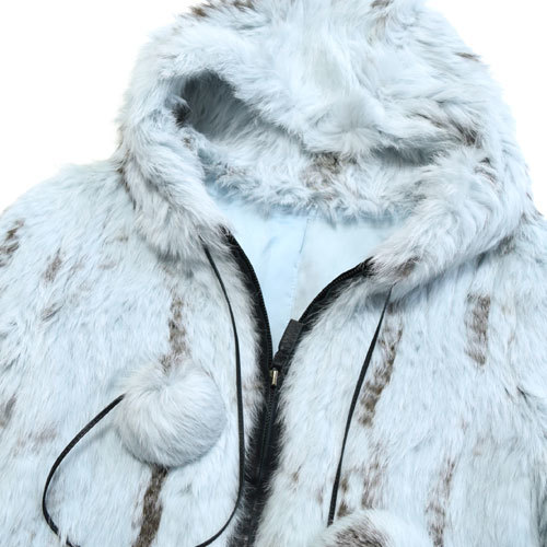 KARL DONOGHUE ■美品　フード付きラビットファージャケットコート　毛皮　36サイズ　ライトブルー　レザー　カールドノヒュー_画像2