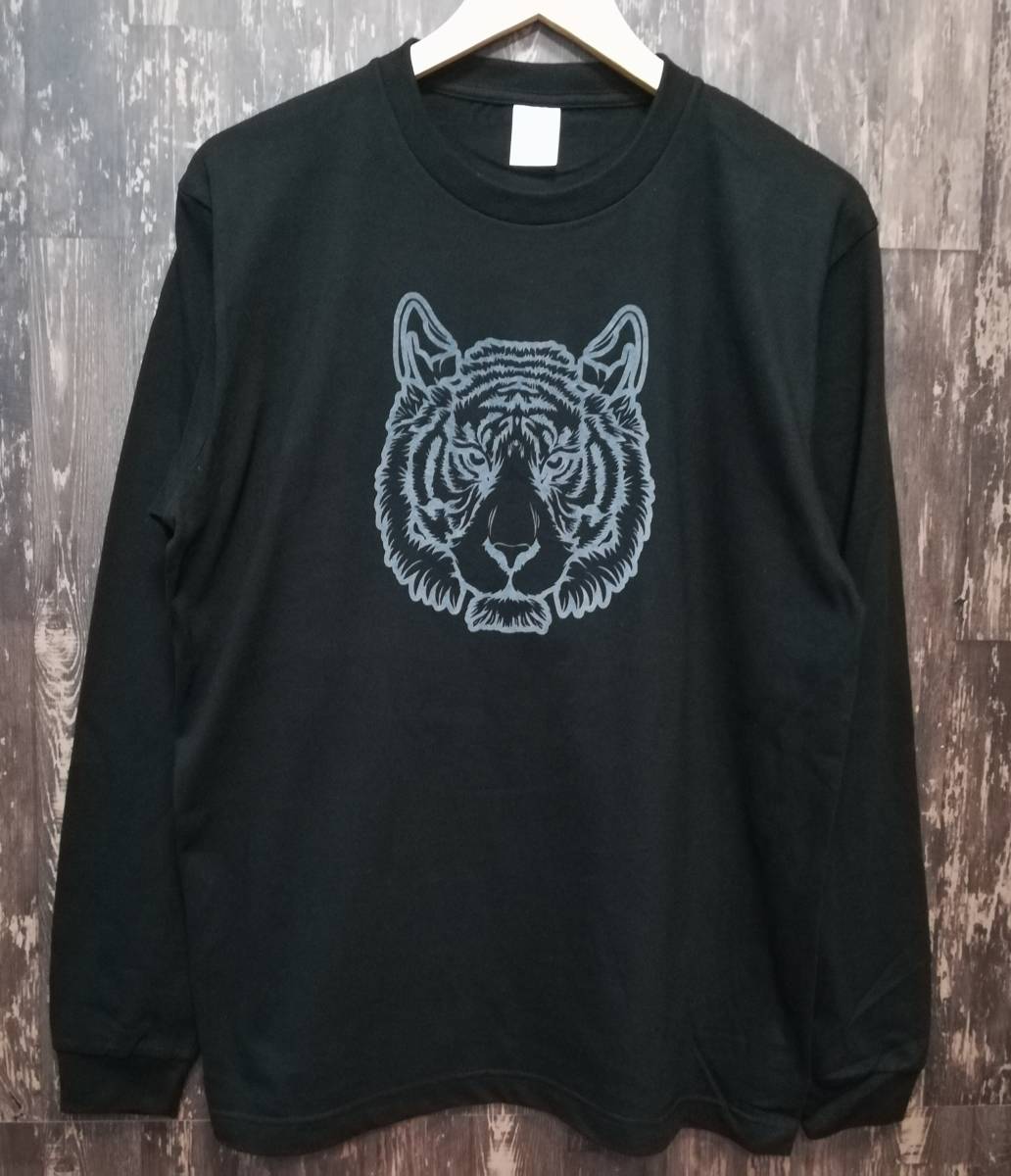 タイガー・虎・プリントTシャツ・黒・長袖・XL_画像1
