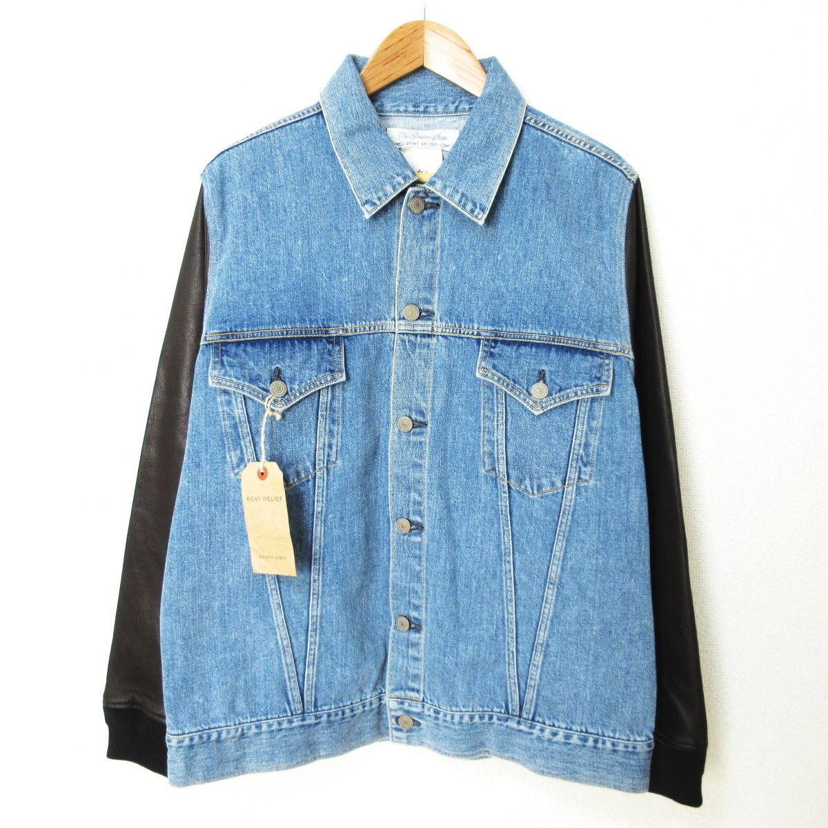 新品 未使用 REMI RELIEF レミレリーフ コットン レザー切替 デニム