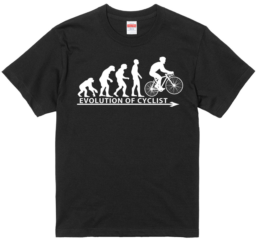 進化 evolution Tシャツ 黒 サイクリスト サイクリング スポーツ 競技 自転車 選べるサイズ S/M/L/XLより エボリューション_画像1