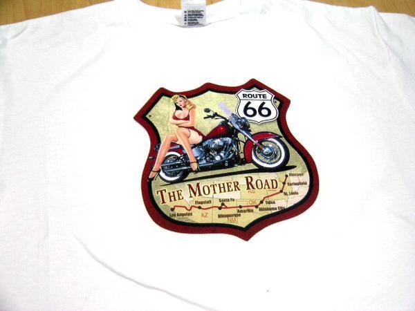 ホットロッド系バイク柄Tシャツ白Ｐルート66アメカジレトロ アメ車 ハーレー hotrod アメリカン チョッパー オールディーズ 看板 標識_画像1