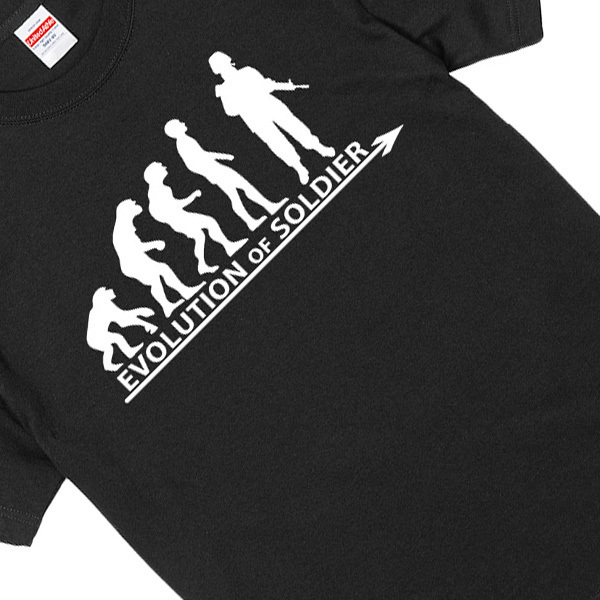 進化 evolution Tシャツ 黒　ソルジャー 兵士 アーミー ミリタリー 自衛隊 米兵 軍人 選べるサイズ S/M/L/XLより エボリューション_画像2