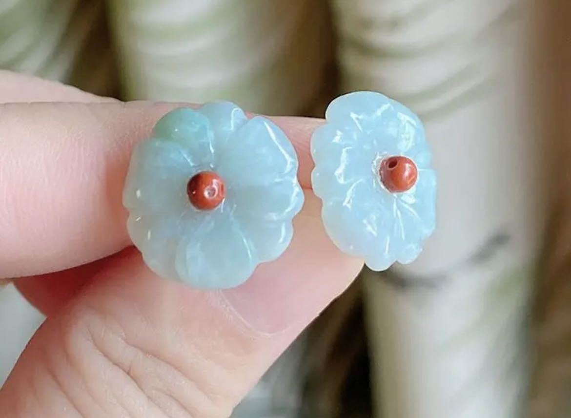 G029ミャンマーAジェイド本翡翠 高品質 両用 氷種花ピアス-