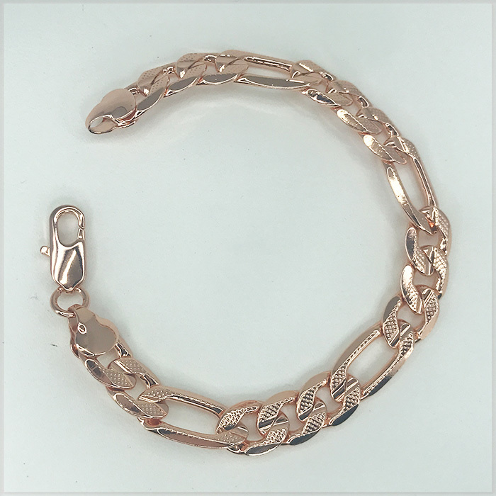 [BRACELET] 14K 585 Rose Gold Filled センター溝 ドット デザイン 6面フィガロ ローズゴールド ブレスレット 12ｘ220mm (31g)【送料無料】_画像1