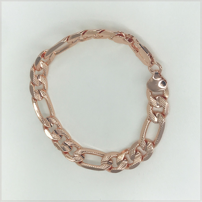 [BRACELET] 14K 585 Rose Gold Filled センター溝 ドット デザイン 6面フィガロ ローズゴールド ブレスレット 10ｘ200mm (22g)【送料無料】の画像3