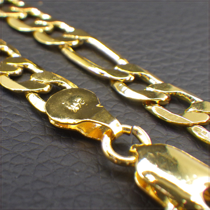 [NECKLACE] 24K GOLD PLATED FIGARO CHAIN 6面カット フィガロチェーン ゴールド ネックレス 5.5x720mm (20.5g) 【送料無料】_画像3