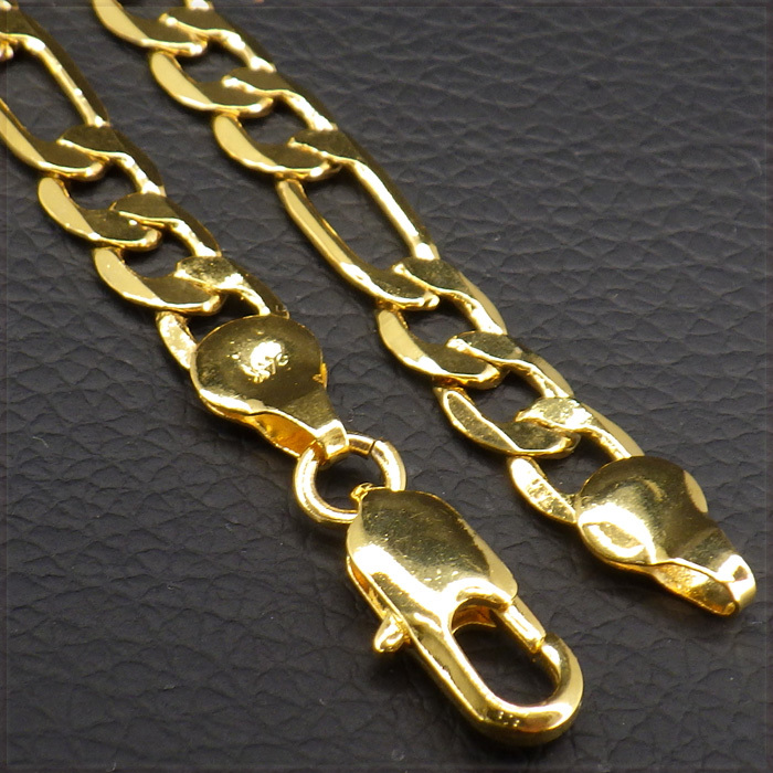 [NECKLACE] 24K GOLD PLATED FIGARO CHAIN 6面カット フィガロチェーン ゴールド ネックレス 6.3x710mm (24g) 【送料無料】_画像2