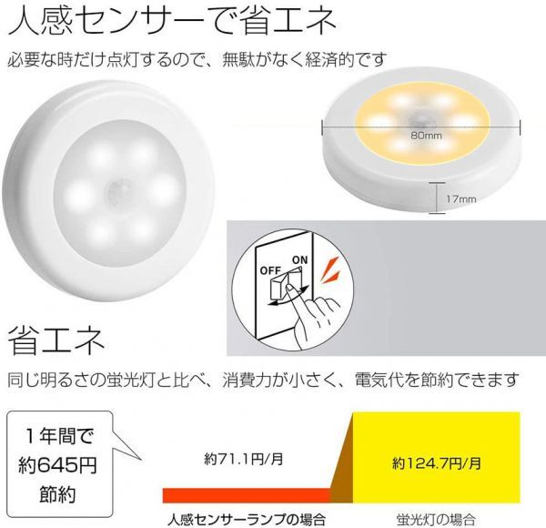 即納 2個セット人感センサーライト 電池式 フットライト LED足元ライト室内 ベッドサイドランプ 明暗センサー　ボデー色ホワイト電球色_画像8