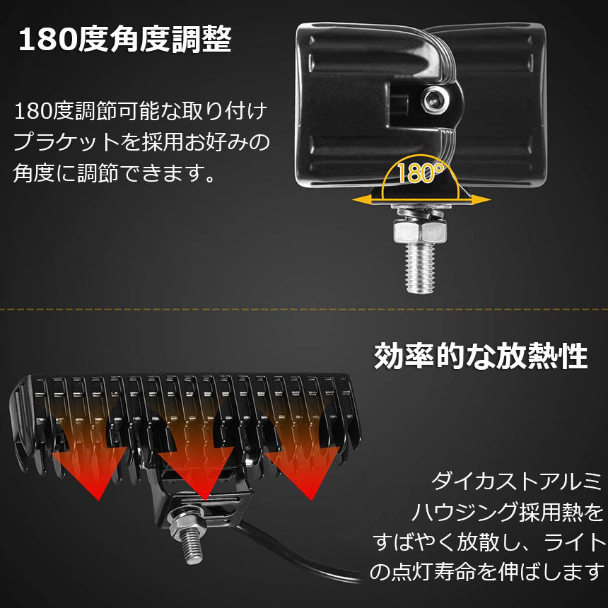 【2個セット】 18W LED作業灯 ワークライト LED投光器 18w 12v 24v 兼用 防水 防塵 防震 取付け自由投光両立 各種作業車に対応 前照灯_画像5