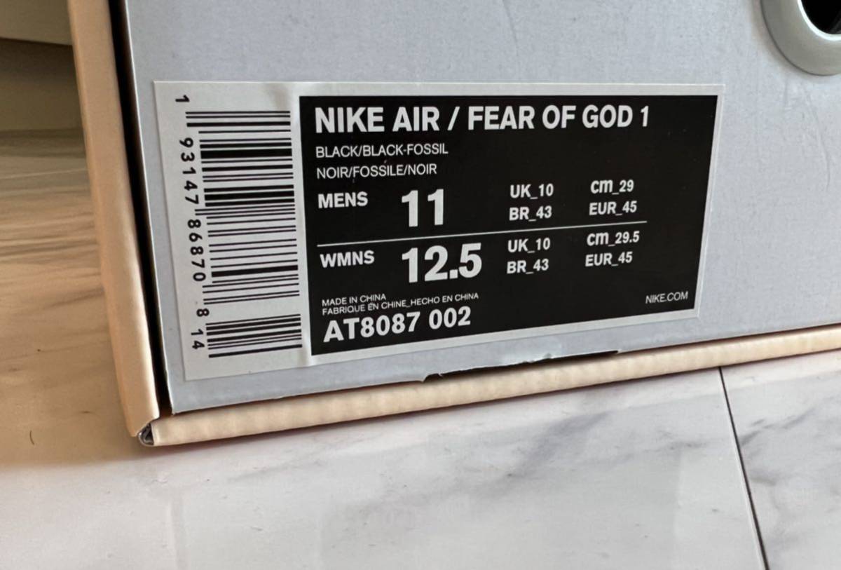 美品 希少 名作 jerry 着用 NIKE AIR Fear of God 1 RAID BLACK 2019 US11 29cm AT8087 002 ナイキ エア フィアオブゴッド レイド ブラック_画像10