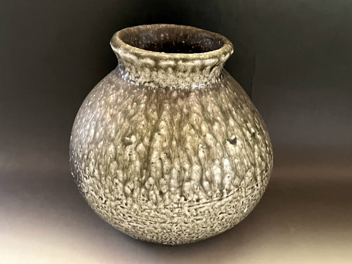 壷□古信楽灰被窯変瓶 古壺 灰釉涙艮 土物 花瓶花器 オブジェ 古美術