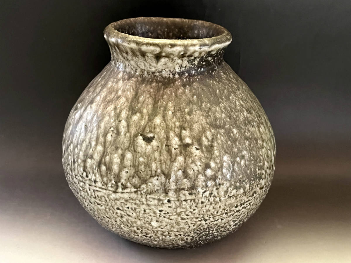 壷■古信楽灰被窯変瓶 古壺 灰釉涙艮 土物 花瓶花器 オブジェ時代物 骨董品■ Bibian 比比昂 - 壷□古信楽灰被窯変瓶 古壺 灰釉涙艮 土物 花瓶