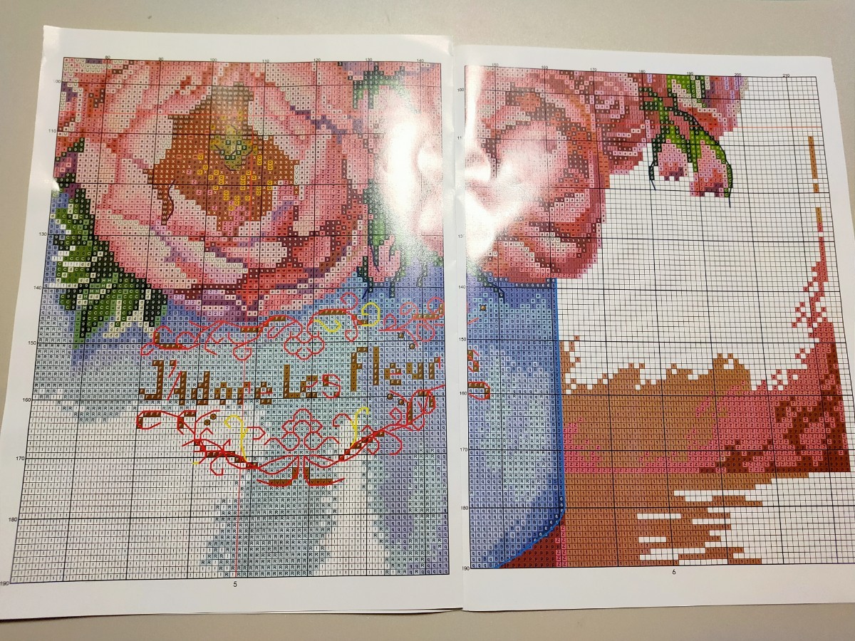 クロスステッチキット ラナンキュラスポット ピンクフラワー 薔薇 花 刺繍 47×46cm 図案印刷あり