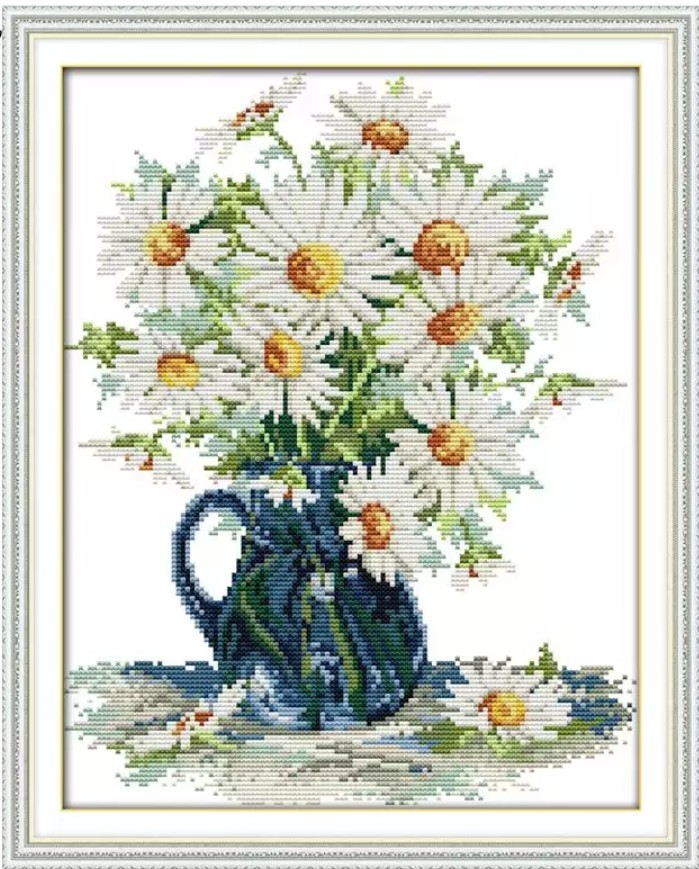 クロスステッチキット マーガレットデイジー 14CT 30×36cm 刺繍 花瓶