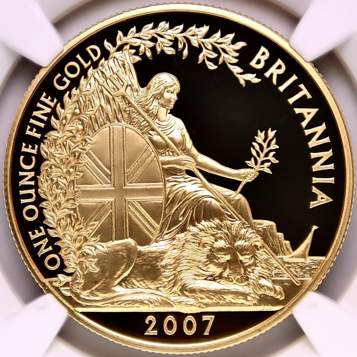 【大人気!】2007年 ブリタニア ライオン 100ポンド 1オンス 金貨 イギリス シーテッド 座像 ウナとライオン NGC PF70UC 最高鑑定!の画像1