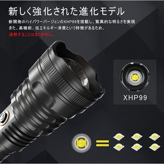 懐中電灯 Led XHP99 超高輝度25000ルーメン 26650 USB充電-07