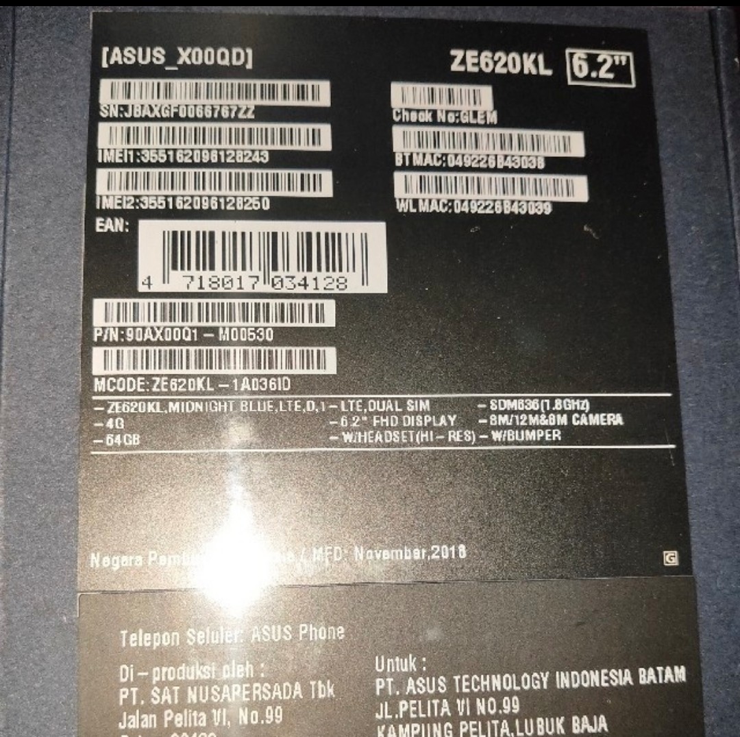 ☆新品☆ASUS ZenFone 5 ZE620KL  4GB 64GB グローバル版 ミッドナイトブルー ZenFone5