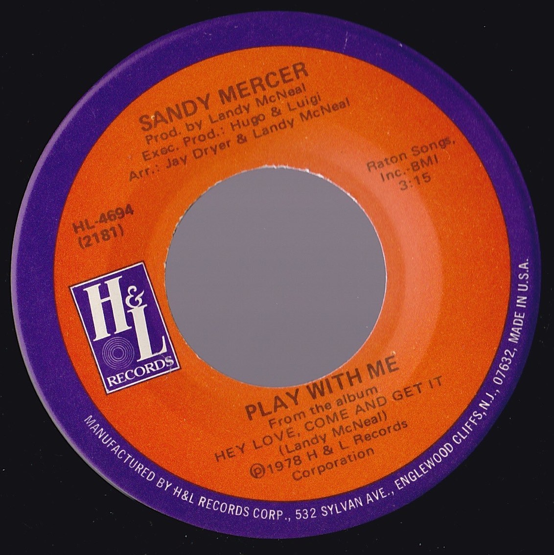 ソウル7inch・45★SANDY MERCER / Play with me / You are my lover★H&L★_画像1