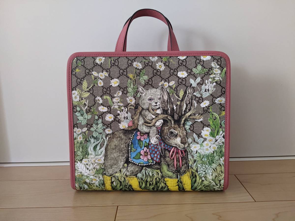 【未使用】 GUCCI ヒグチユウコ　トートバッグ　ショルダーストラップ付　ニャンコ　アノマロ　ジャッカロープ　ピンク GGキャンバス_画像1