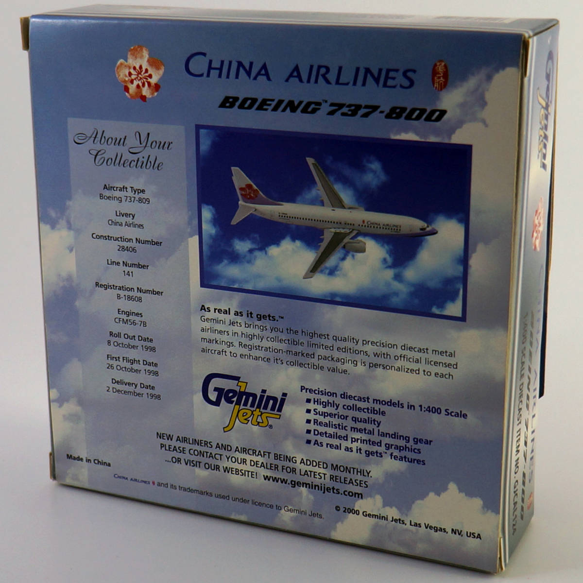 GeminiJets Boeing 737-800 China Airlines B-18608　ジェミニジェッツ チャイナエアライン ボーイング 飛行機 GJCAL124_画像2