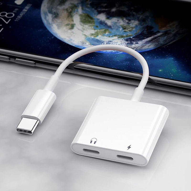 【DAC内蔵型タイプ】USB Type C → TYPE-Cイヤホン＋TYPE-C端子 充電＆変換ケーブル 充電しならが音楽が聴ける 12cm ホワイト_画像2