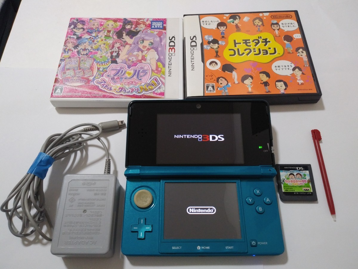 Nintendo　3DS 本体 + 充電器(社外品) + ソフト3本 + タッチペン１本(サイズ違い)