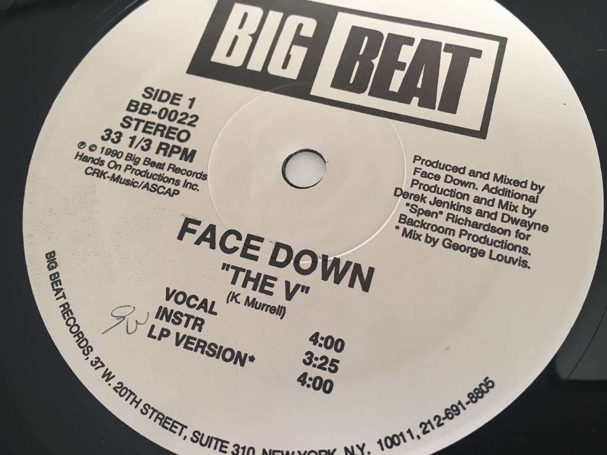 FACE DOWN / THE V, A BLACKMAN 6トラック12inch BIG BEAT RECORDS BB-0022 90年リリースオリジナル盤,シュリンクあり_画像3