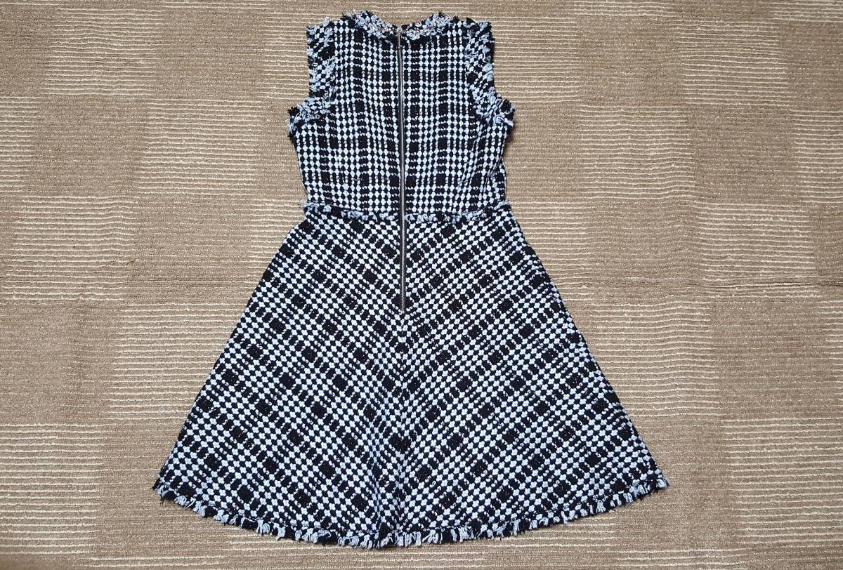 21作新品送料無料US6号/170/92A JP11号前後Kate Spade Newyork ケイトスペード ニューヨーク花柄チェック柄ツイードワンピース襟元ジュエル